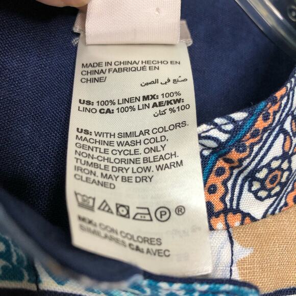 Chico's Wms 1/Med Blue Print 100% Linen Snap Front Jacket Reversible Boho Artsy - Picture 7 of 11